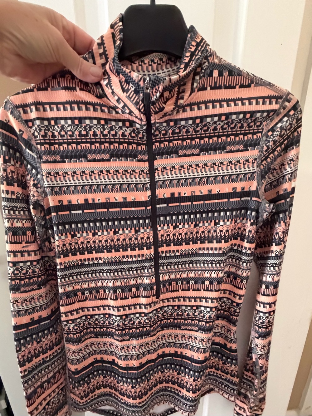 Nike Pink/peach and Black Geometric Quarter-Zip Turtleneck Sweater, S, NWOT